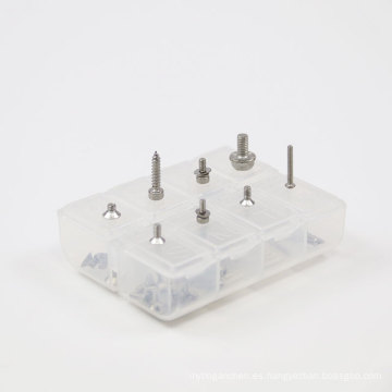 Tornillos de máquina pequeños personalizados con embalaje de caja de plástico